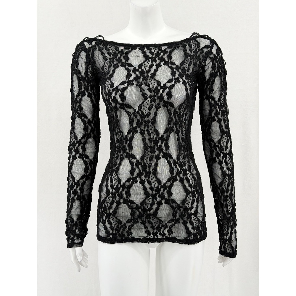 Free People Intimately Top Women Medium Black Sheer Mesh Fairy Grunge Whimsigoth